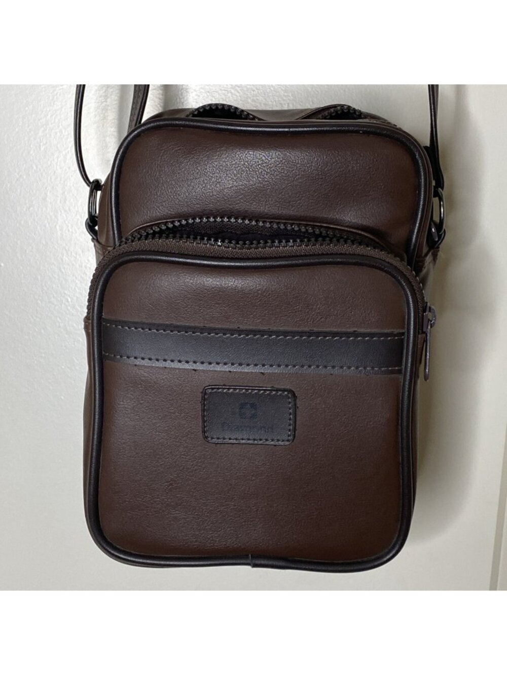 Vintage Diamond Camera Bag Brown Faux Leather DM-20 Large Korea With Strap